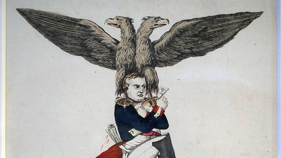 Карикатура на Наполеона Бонапарта, иллюстрация из французского журнала, 1815