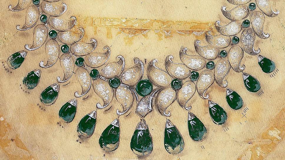 Van Cleef & Arpels, эскиз колье, заказ махарани Бароды
