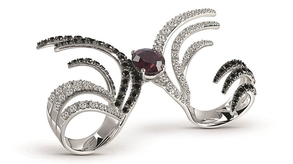 Damiani, кольцо Swan, золото, бриллианты, гранат, Damiani