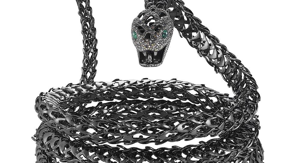 Chopard, колье Harumi Klossowska de Rola for Chopard, черненое золото, изумруды, бриллианты, Chopard