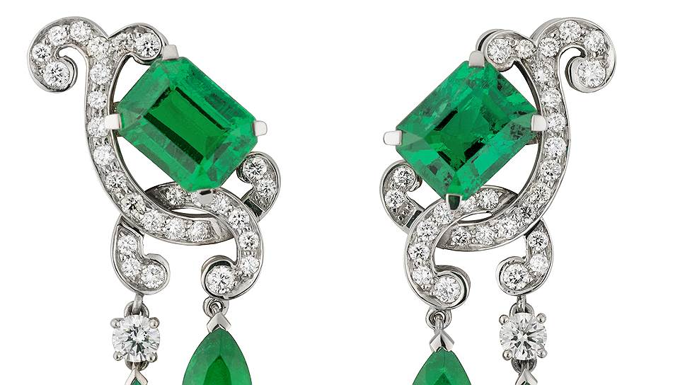 Garrard, серьги Ivy, золото, бриллианты, изумруды, Garrard