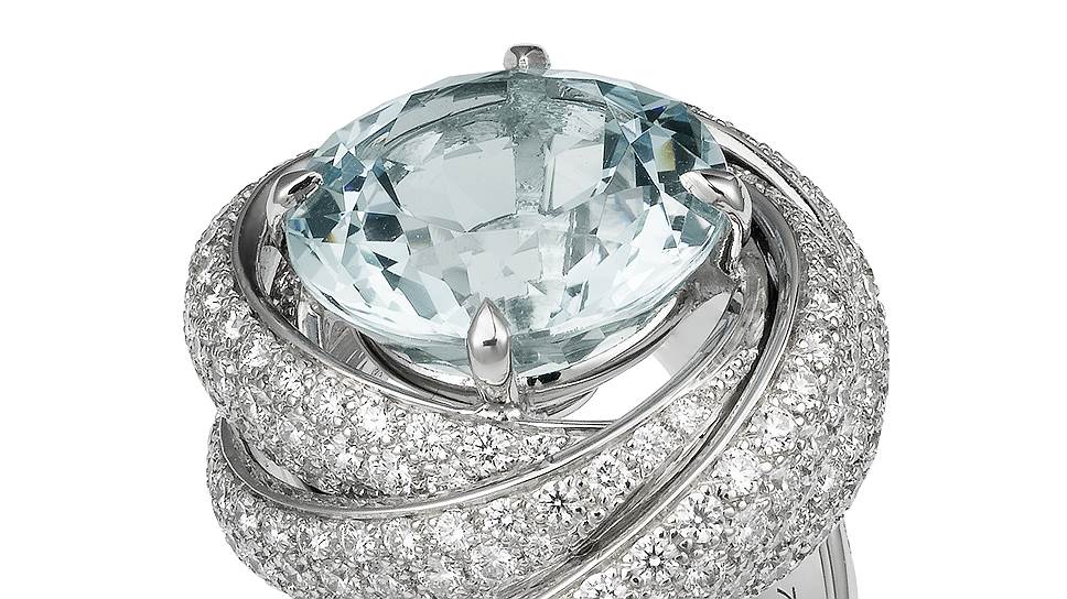 Cartier, кольцо Trinity, золото, бриллианты, аквамарин, Cartier