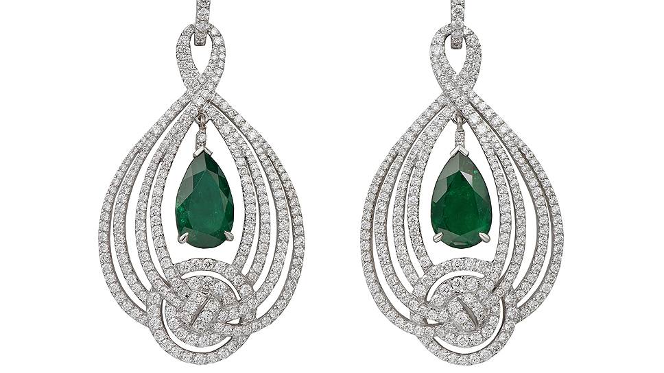 Серьги Entanglement High Jewellery, золото, бриллианты, изумруды