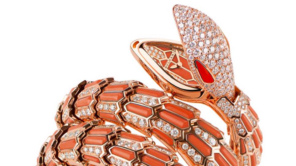 Часы Serpenti High Jewelry, золото, бриллианты, кораллы