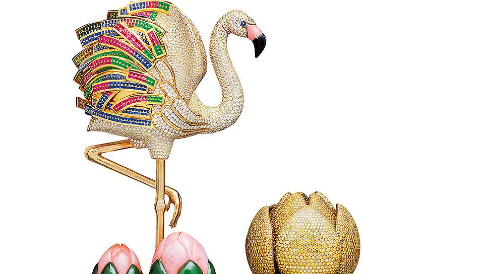Cartier Часы Flamingo & Lotus Automaton Clock, около 1990 года, проданы на торгах Sotheby’s в апреле 2013 года
