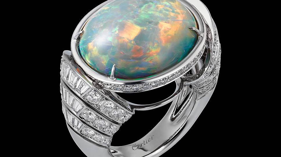 Кольцо Cartier Royal, платина, опал, бриллианты, Cartier