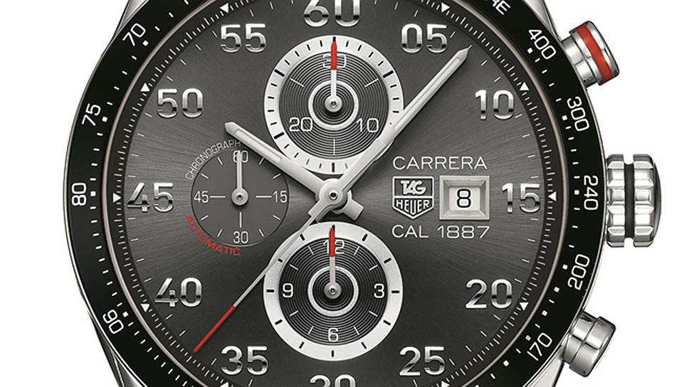 TAG Heuer Carrera Chronograph. Автоматический хронограф с датой. Механизм 1887 в стальном корпусе с керамическим кольцом циферблата