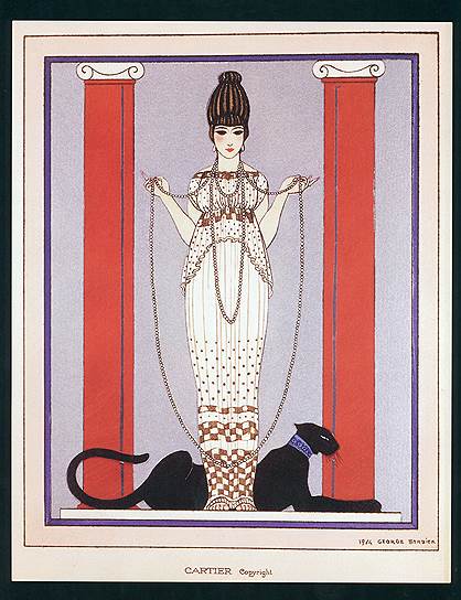 Акварель Жоржа Барбье "Женщина с пантерой", ставшая рекламой Cartier в 1914 году  
