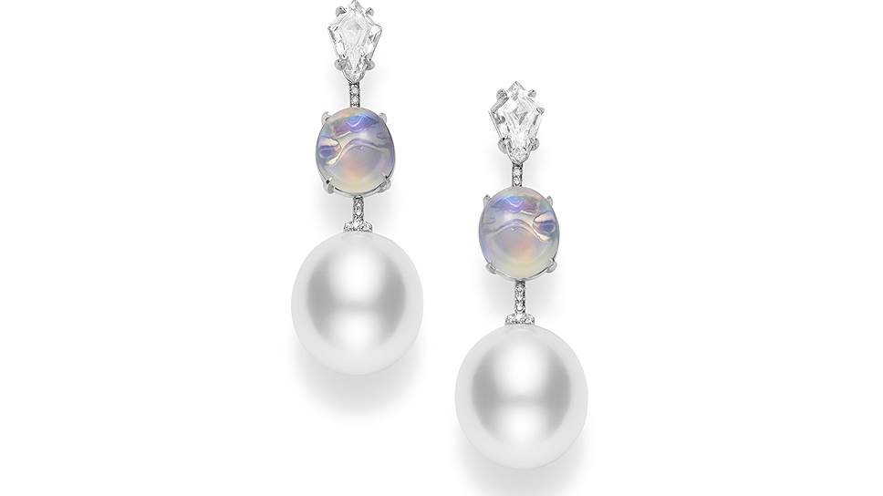 Mikimoto, серьги Flowers, жемчуг, сапфиры, бриллианты, 2015