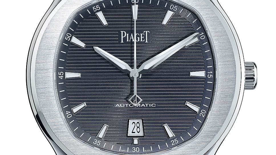 Piaget Polo S. Стальной корпус 42 мм толщиной 9,4 мм. Механизм с автоподзаводом 1110P. Дата на отметке "6 часов". Водонепроницаемость до 100 м