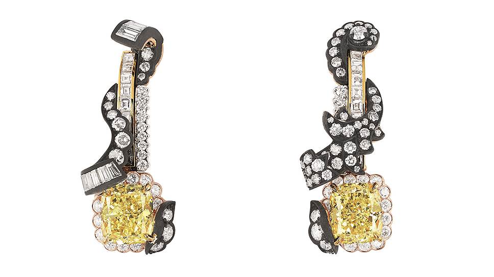 Серьги Boiserie diamant jaune, розовое и желтое золото, черненое серебро, платина, бриллианты и желтые бриллианты, Dior Haute Joaillerie