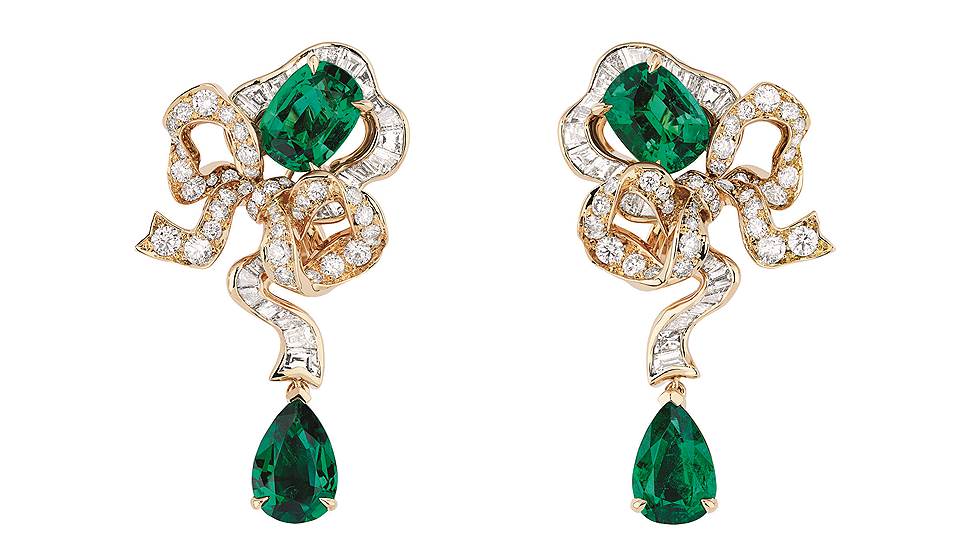 Серьги Fontange emeraude, желтое золото, бриллианты и изумруды, Dior Haute Joaillerie