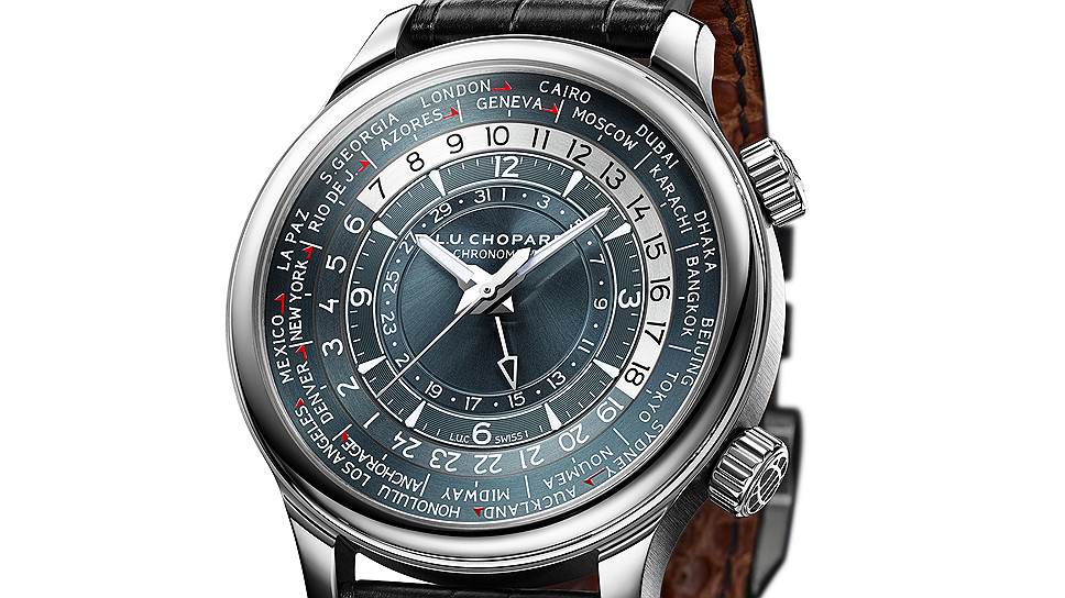 Chopard L.U.C Time Traveler One. Голубой циферблат, платиновый корпус
