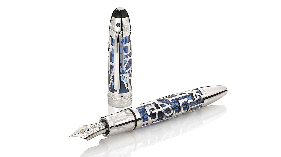 Montblanc for UNICEF. Перьевая ручка из платины 3D Skeleton с буквами алфавитов разных мировых языков