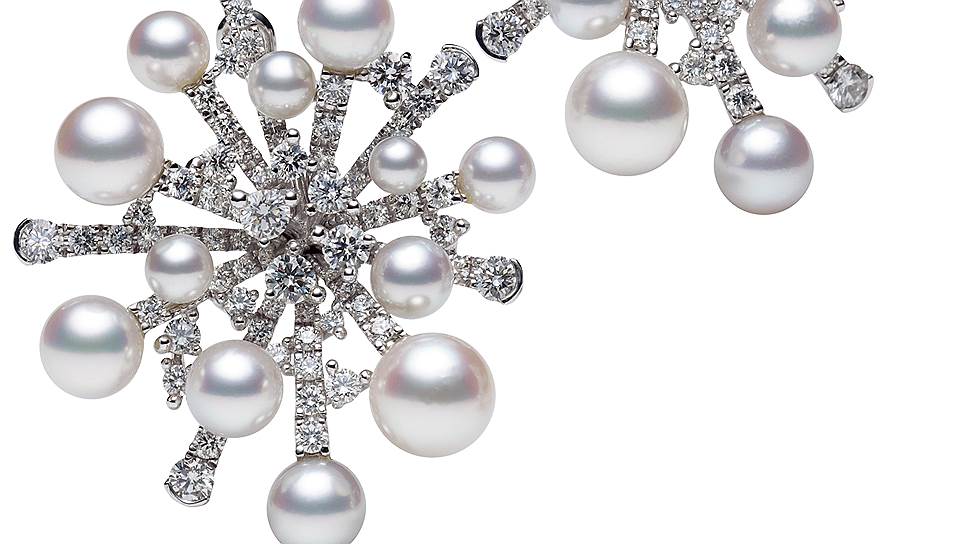 Серьги из белого золота, жемчуга и бриллиантов Mikimoto из коллекции Splash
