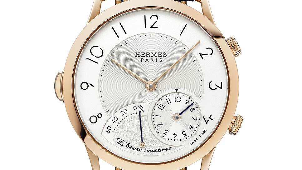 Hermes Slim d'Hermes L'Heure Impatiente. 40,5 мм в розовом золоте с посеребренным циферблатом