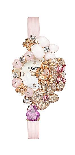 Chaumet, часы Hortensia Aube Rosee, розовое золото, бриллианты, опалы, турмалины, сапфиры