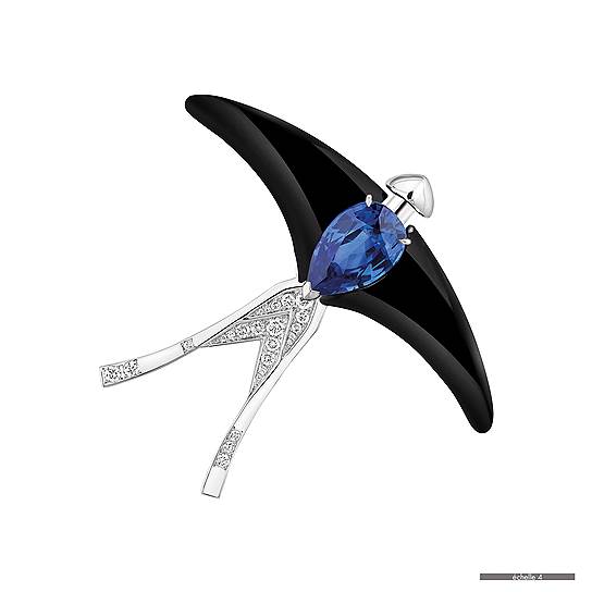 Chaumet, брошь Jardins, белое золото, бриллианты, оникс, сапфир