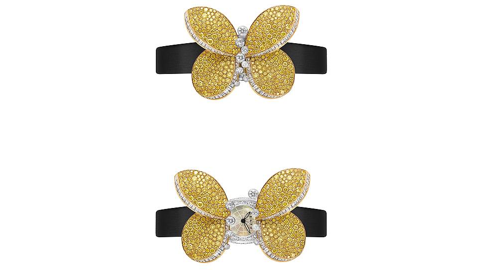Princess Butterfly, белое золото, желтые и белые бриллианты, перламутровый циферблат