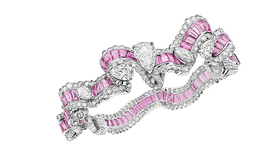 Dior Haute Joaillerie, браслет Soie Dior "Gros Grain Saphir Rose", белое золото, бриллианты, розовые сапфиры