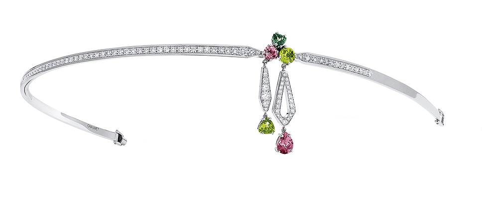 Chaumet, ободок Josephine, белое золото, бриллианты, перидоты, турмалины