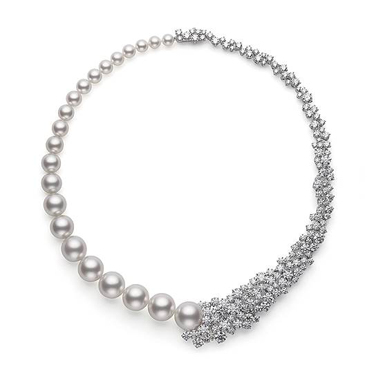 Mikimoto, колье Essential, белое золото, жемчуг южных морей и Akoya, бриллианты