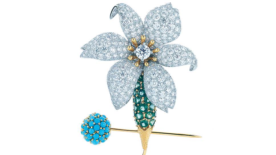 Tiffany & Co., брошь Jean Schlumberger "Orchid", золото, платина, изумруды, бриллианты, бирюза