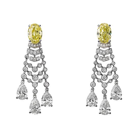 Cartier High Jewellery, серьги Magicien, платина, желтые бриллианты
