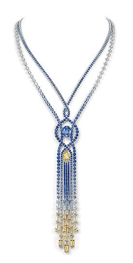 Chaumet, ожерелье Lumieres d'Eau, белое золото, бриллианты, сапфиры, желтый бриллиант
