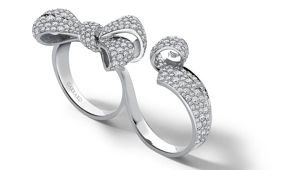 Garrard, двойное кольцо Bow, белое золото, бриллианты