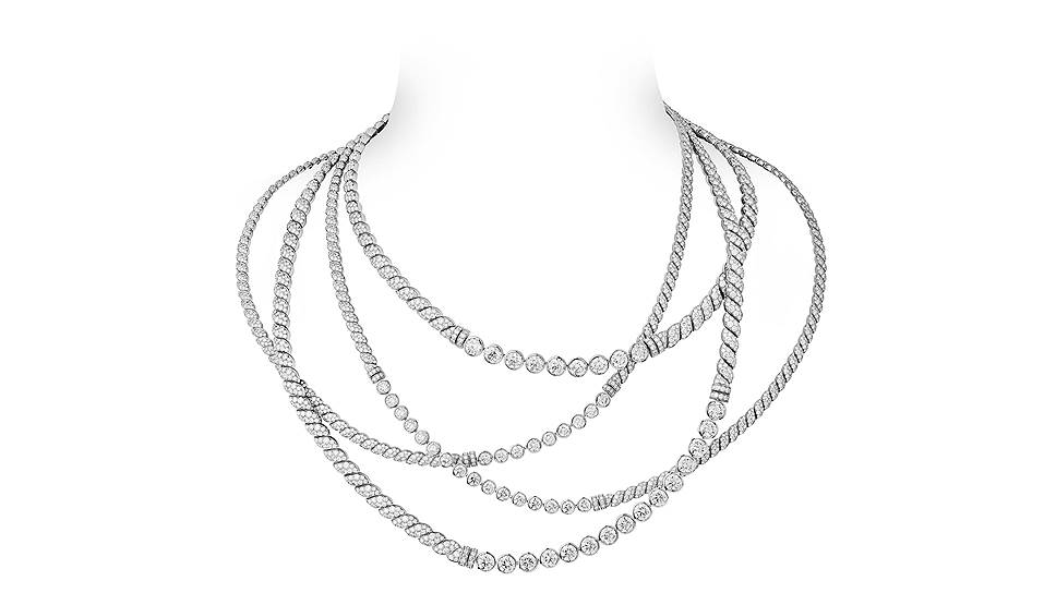 Колье Sparkling Lines, белое золото, бриллианты