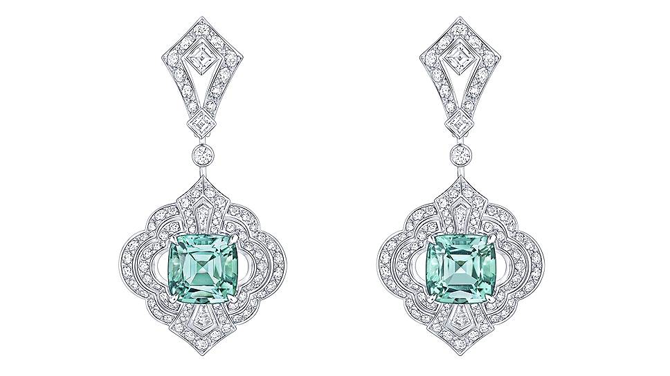 Серьги Conquetes, белое золото, турмалины, бриллианты