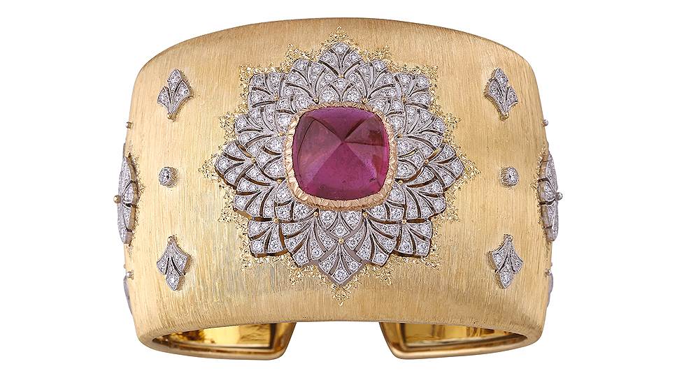 Buccellati, браслет, желтое и белое золото, рубины, бриллианты