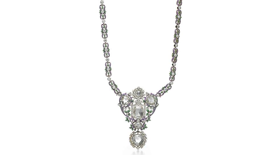 Колье, платина, золото, бриллианты, эмаль, 1904-1908 годы