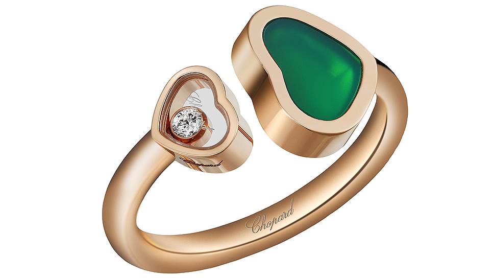 Chopard, кольцо Happy Hearts, розовое золото, агат, бриллиант