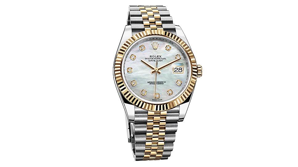 Часы Oyster Perpetual Datejust 41, сталь, желтое золото, перламутр, бриллианты, Rolex
