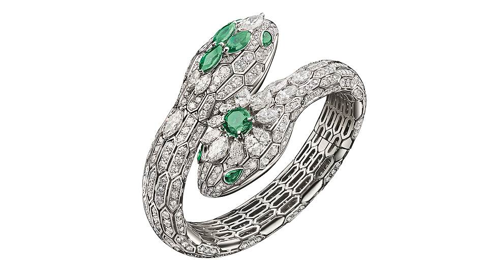 Часы Serpenti, белое золото, изумруды, бриллианты