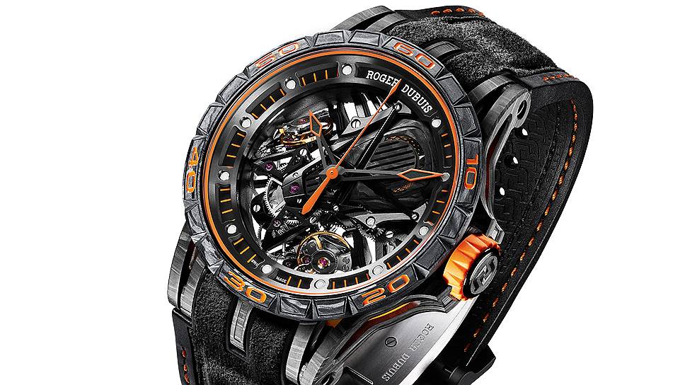 Часы Excalibur Aventador S, карбоновый C-SMC-компаунд, титан, каучук, механический калибр с ручным заводом, Roger Dubuis