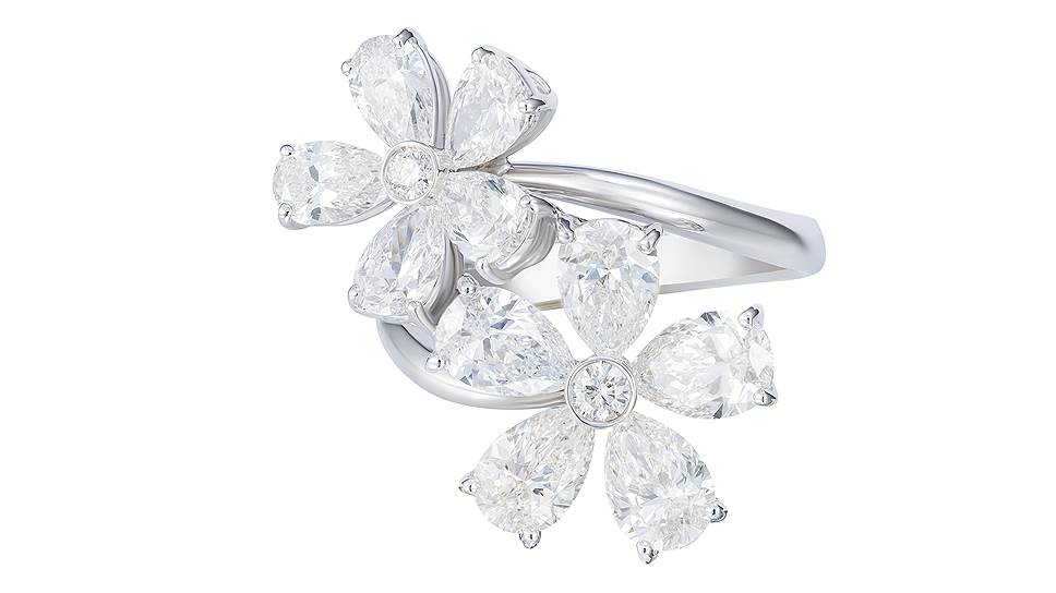 Кольцо Flower, белое золото, бриллианты