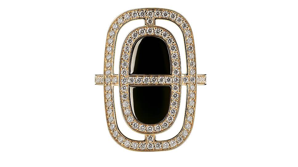 Hermes, кольцо Chaine d'Ancre Lumiere, розовое золото, оникс, бриллианты