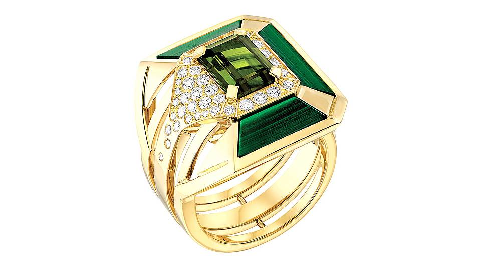 Кольцо My Green, желтое золото, турмалины, малахит, бриллианты  