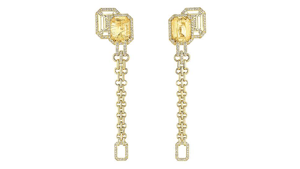 Серьги My Chain, желтое золото, кварц, бриллианты 