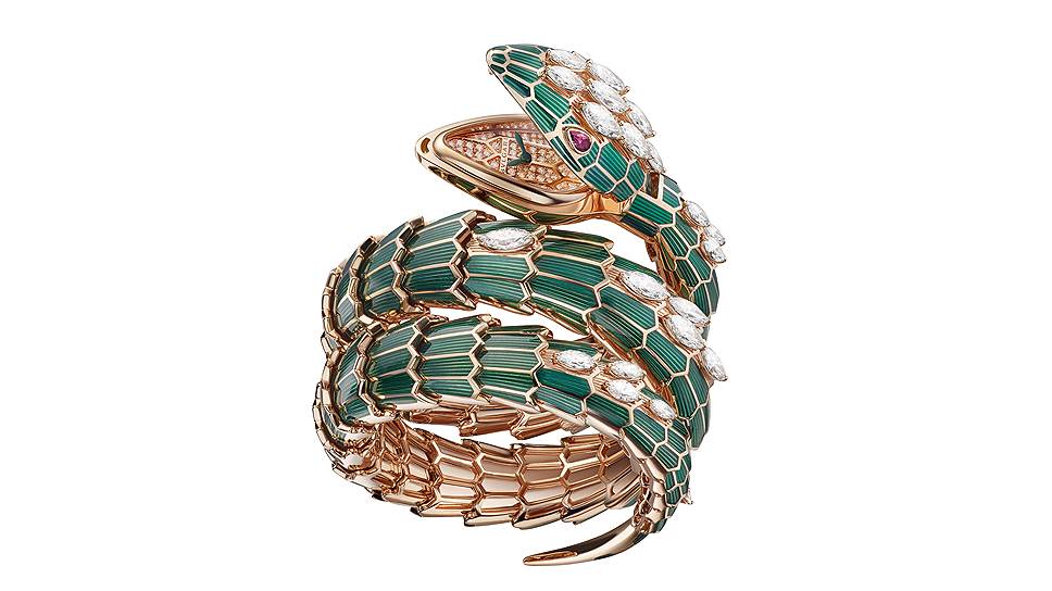 Serpenti, розовое золото, лак, рубины, бриллианты