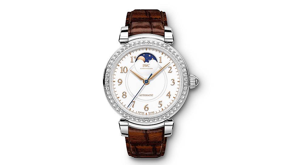 IWC, часы Da Vinci Automatic Moon Phase, сталь, бриллианты, корпус 36 мм, механизм с автоподзаводом