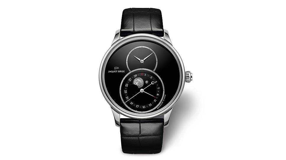Jaquet Droz, часы Grande Seconde Moon, сталь, оникс, корпус 43 мм, механизм с ручным подзаводом