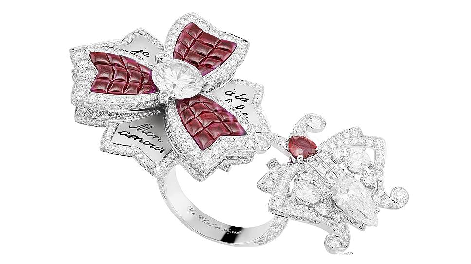 Van Cleef & Arpels, кольцо Le Secret, белое золото, рубины, бриллианты