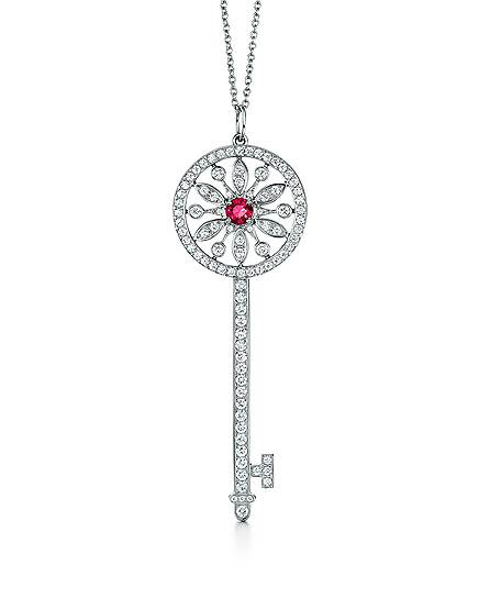 Подвеска Tiffany Key, белое золото, сапфир, бриллианты 
