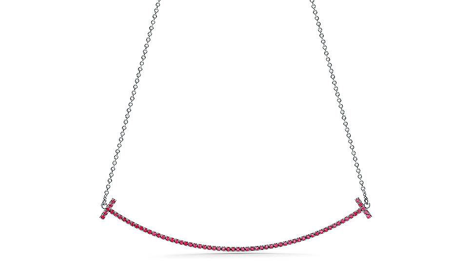 Колье Tiffany T Smile, белое золото, сапфиры 