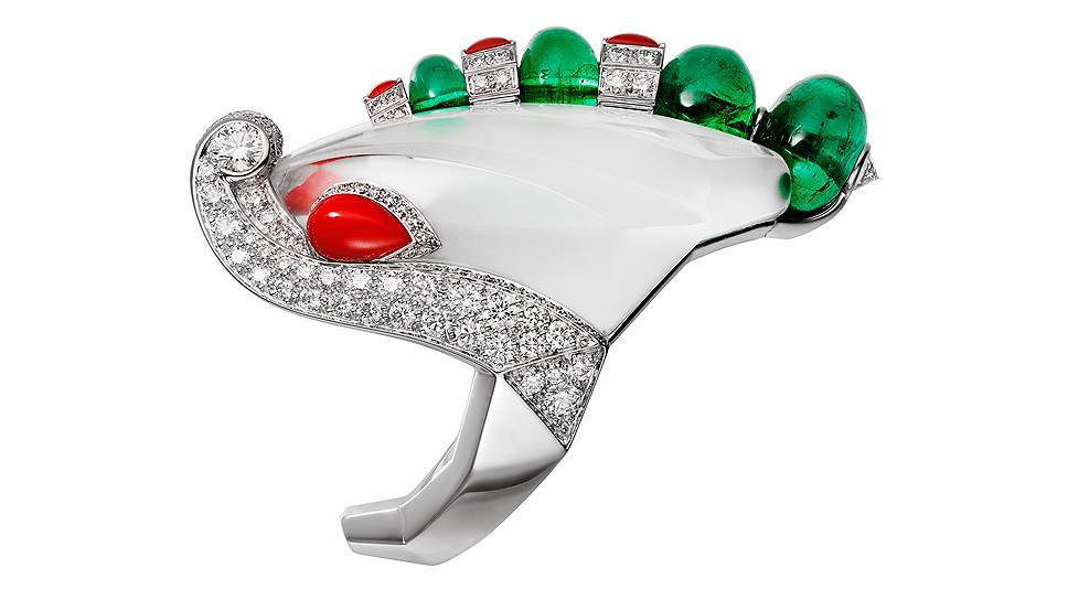 Кольцо Resonances de Cartier, белое золото, горный хрусталь, изумруды, коралл, бриллианты