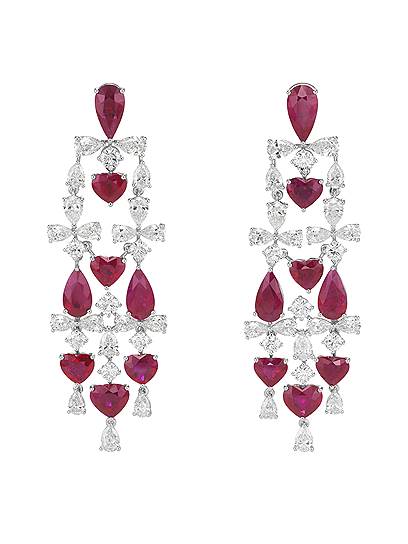 Chopard, серьги, белое золото, рубины, бриллианты